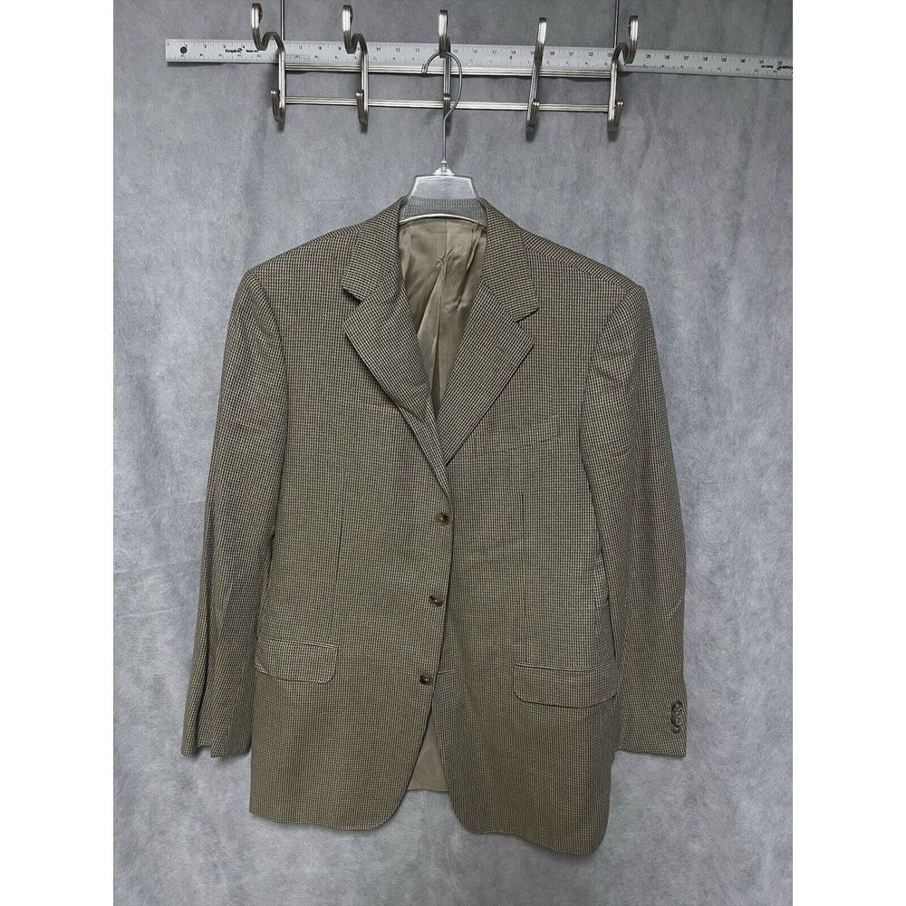 Ermenegildo Zegna Blazer Men 42L Wool Silk Black‎ Label 3 B Flannel Houndstooth
